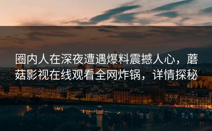 圈内人在深夜遭遇爆料震撼人心，蘑菇影视在线观看全网炸锅，详情探秘