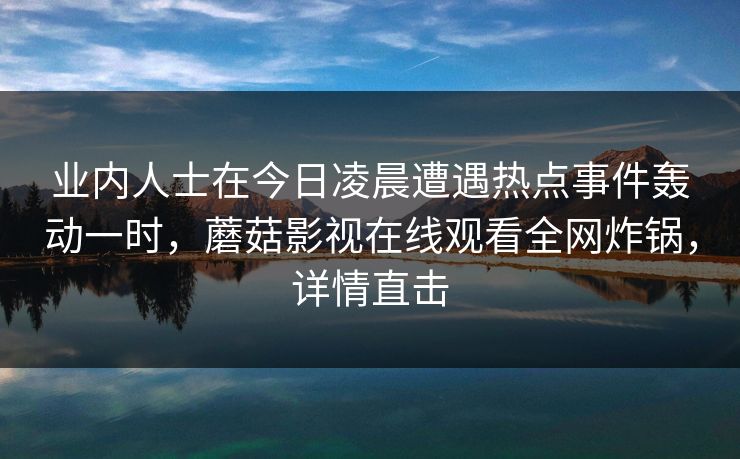 业内人士在今日凌晨遭遇热点事件轰动一时，蘑菇影视在线观看全网炸锅，详情直击